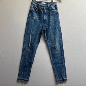 Sandro Paris distress frayed high waisted slim fit denim jeans Sz 2